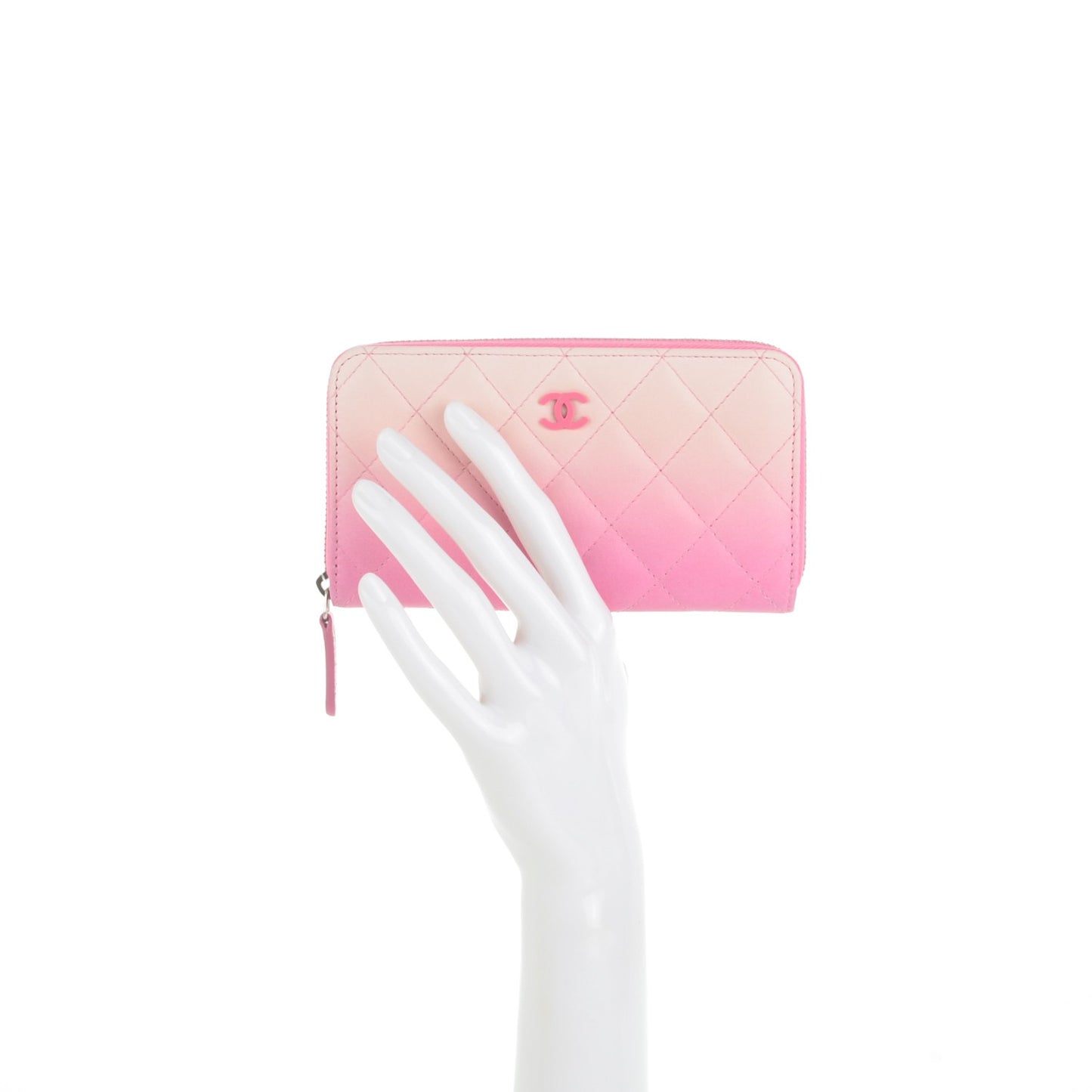 Faded Lambskin Quilted Small Zephyr Zip Around Wallet Dark Pink
