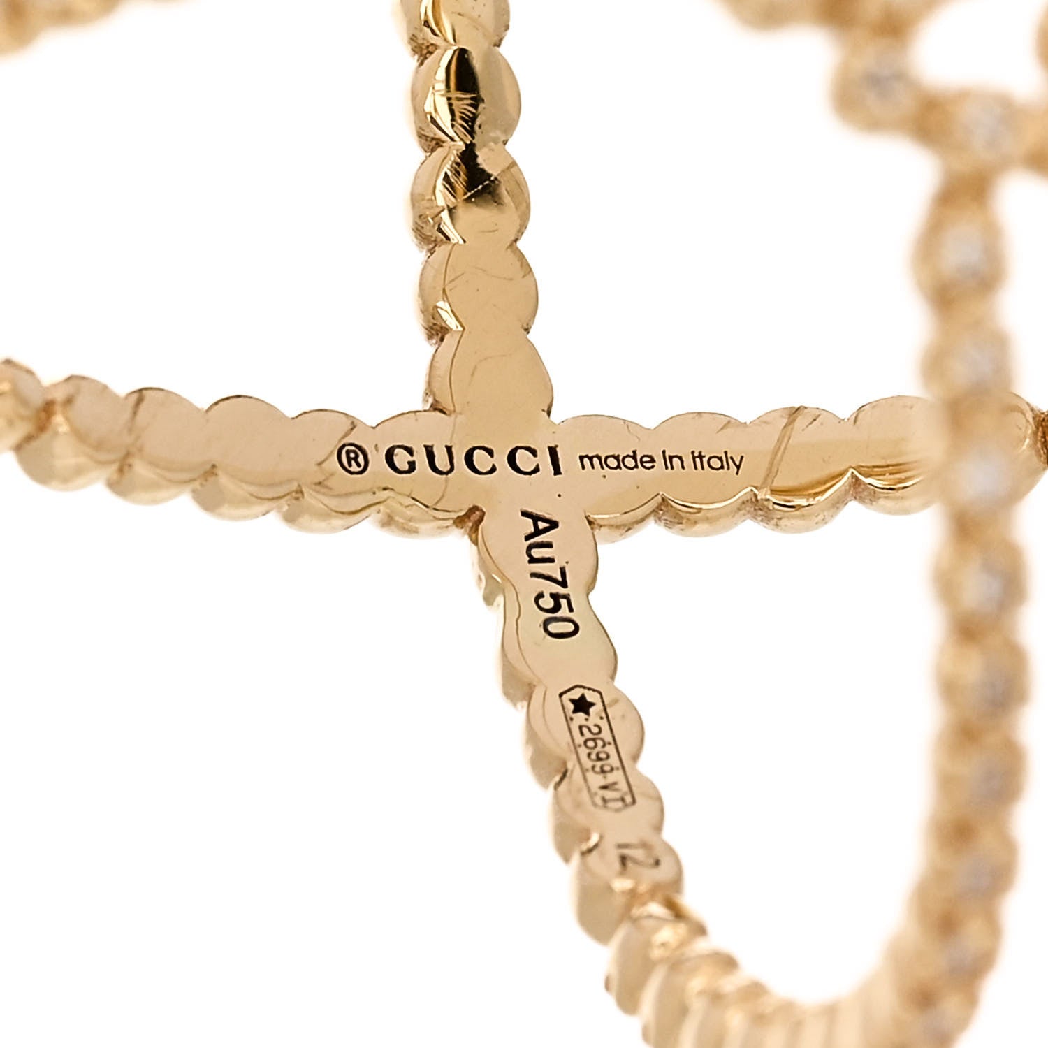 Gucci 18K Yellow Gold Diamond GG Running X Ring 52 6 5 of 5