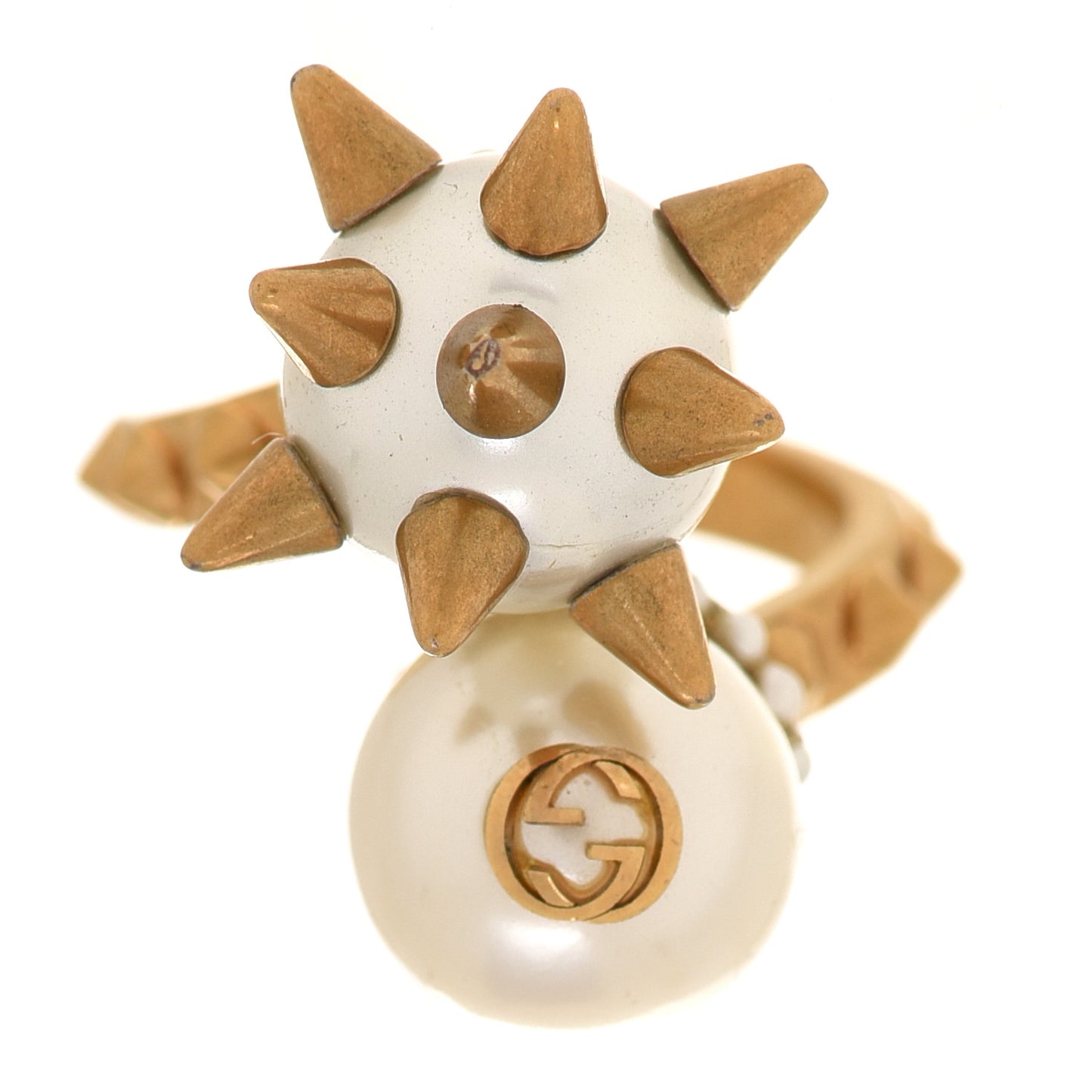 Metal Pearl Studded Ring S Aged Gold