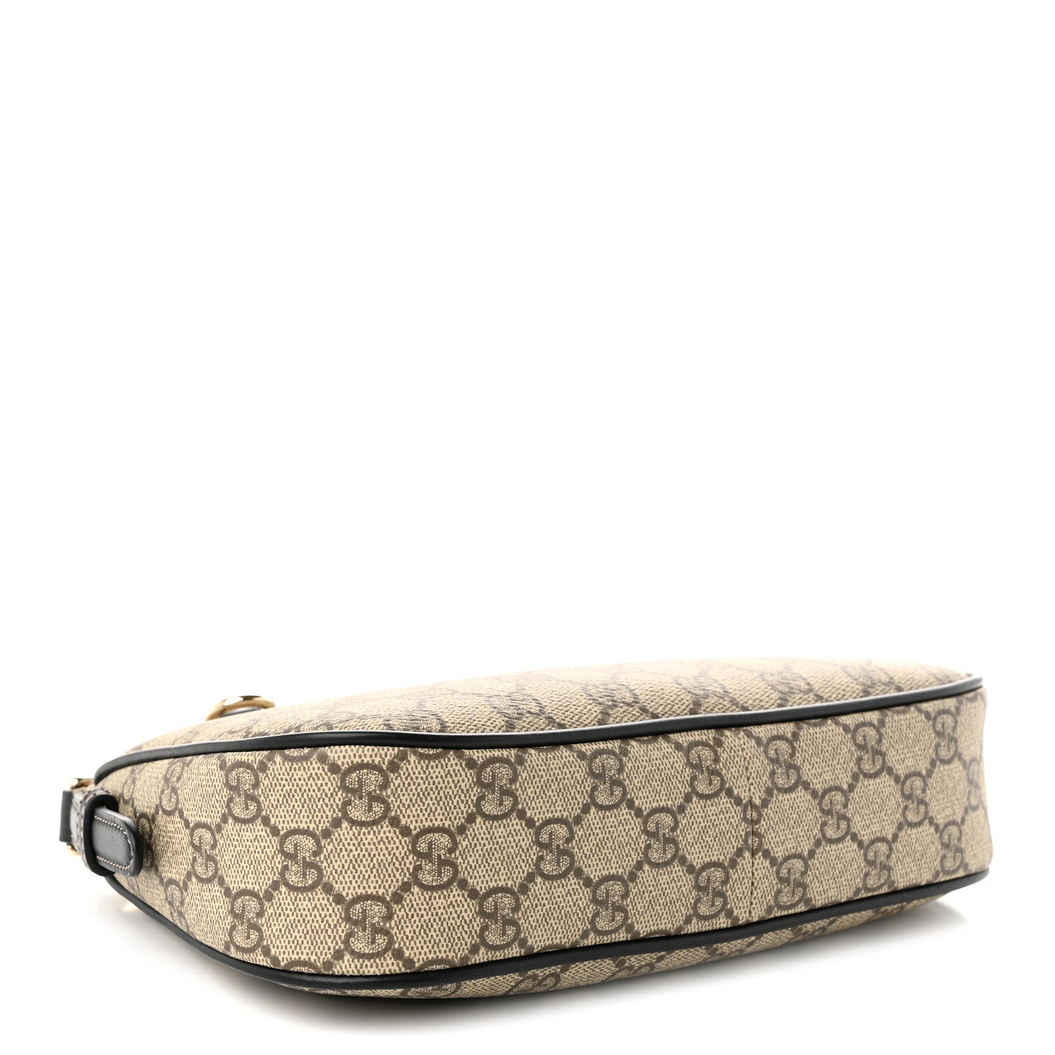 Gucci GG Supreme Monogram Textured Calfskin Small Emblem Shoulder Bag Beige Black 3 of 9