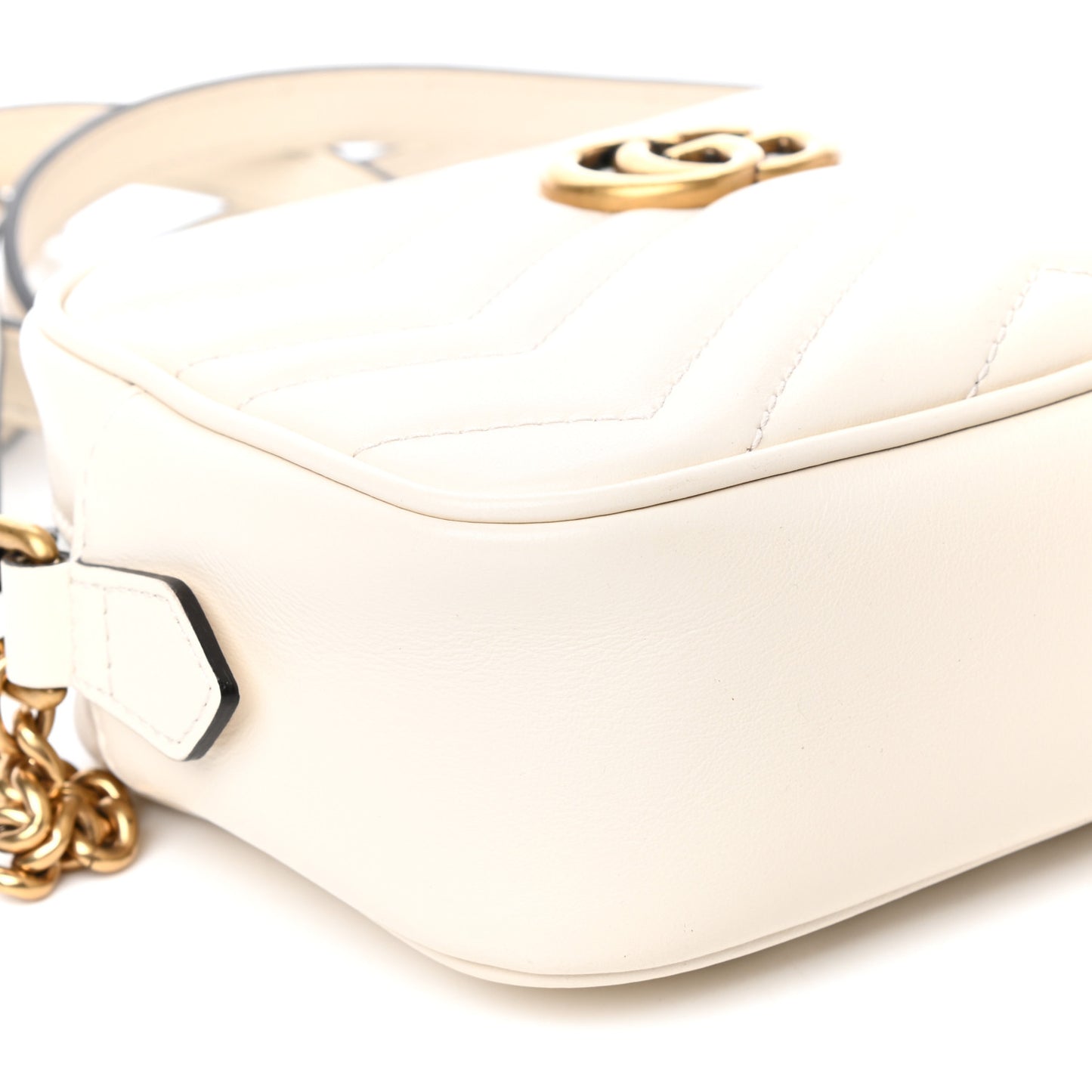 Calfskin Matelasse Mini GG Marmont Chain Shoulder Bag White
