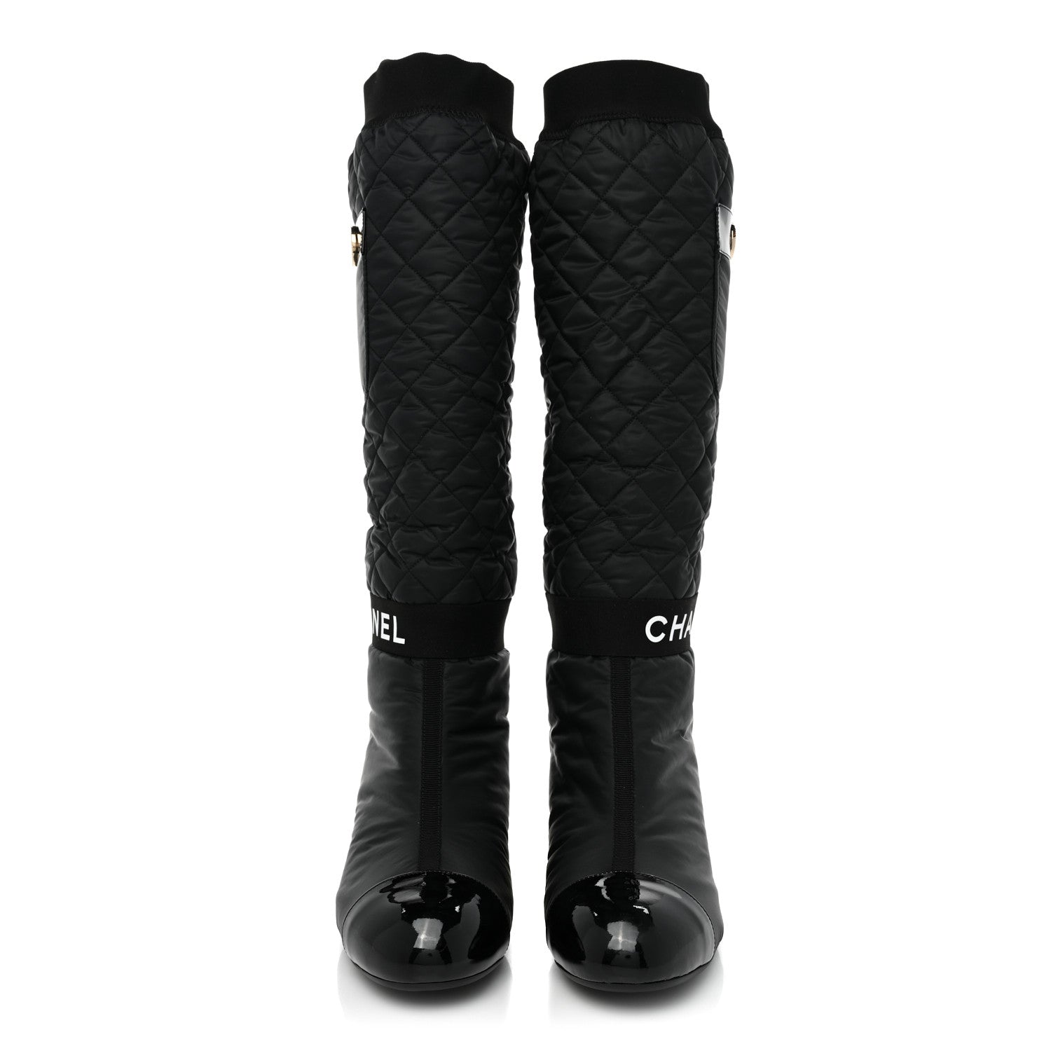 Chanel Mixed Fibers Lambskin Patent Calfskin Convertible High Boots 37 Black 4 of 16