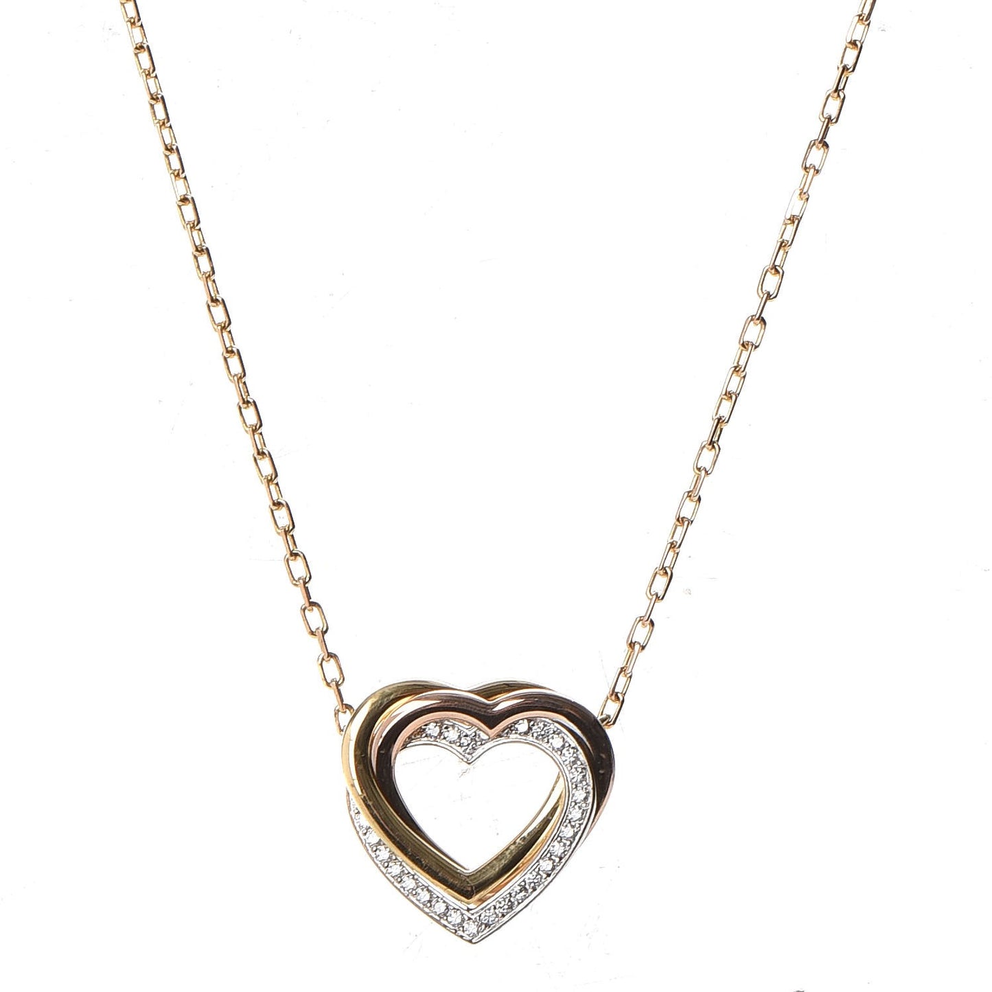 18K Pink Yellow White Gold Diamond Trinity Heart Pendant Necklace