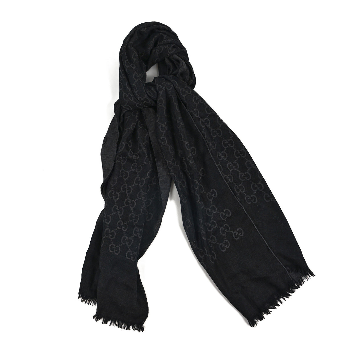 Wool Silk GG Monogram GGNat Scarf Black Anthracite