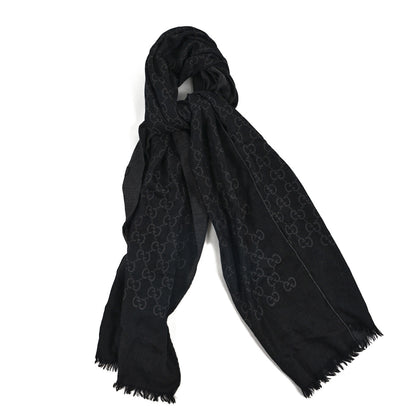 Gucci Wool Silk GG Monogram GGNat Scarf Black Anthracite 1 of 3