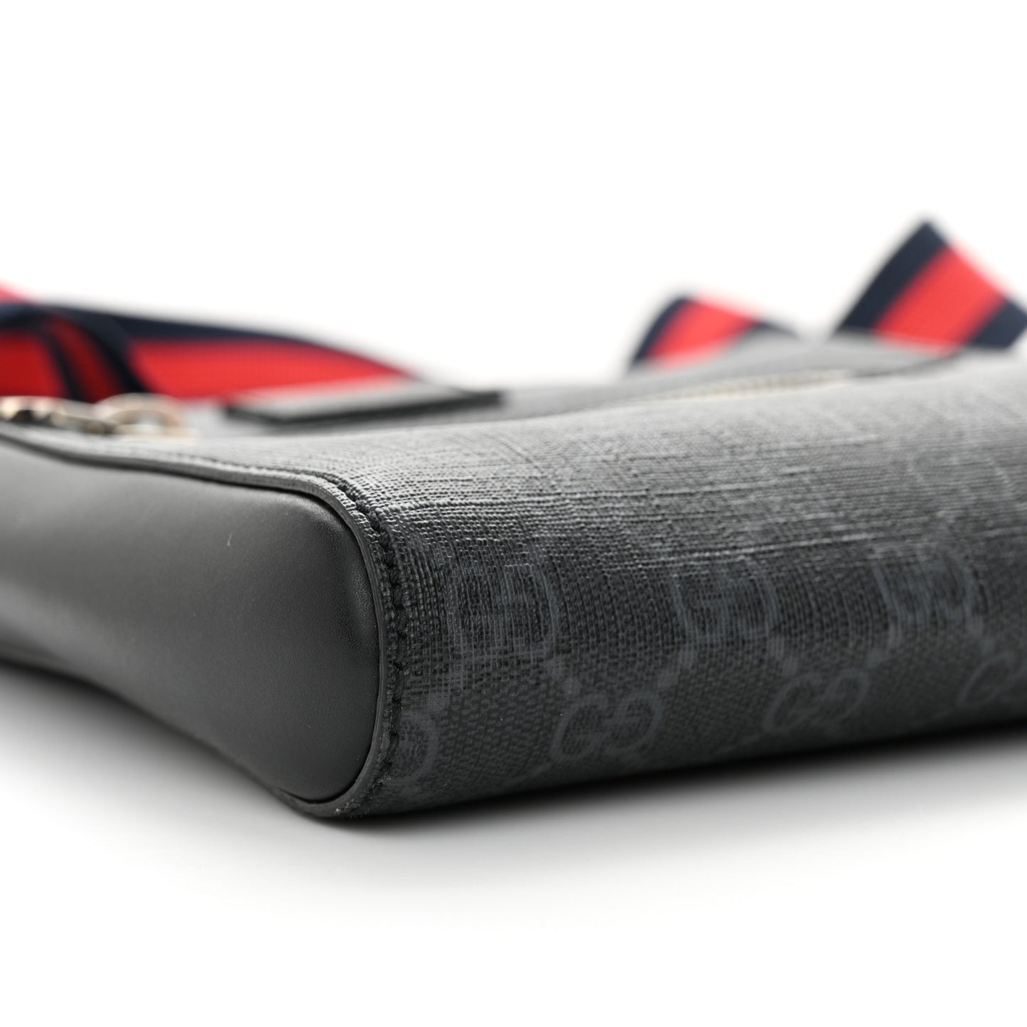 GG Supreme Monogram Web Small Flat Messenger Bag Black Grey