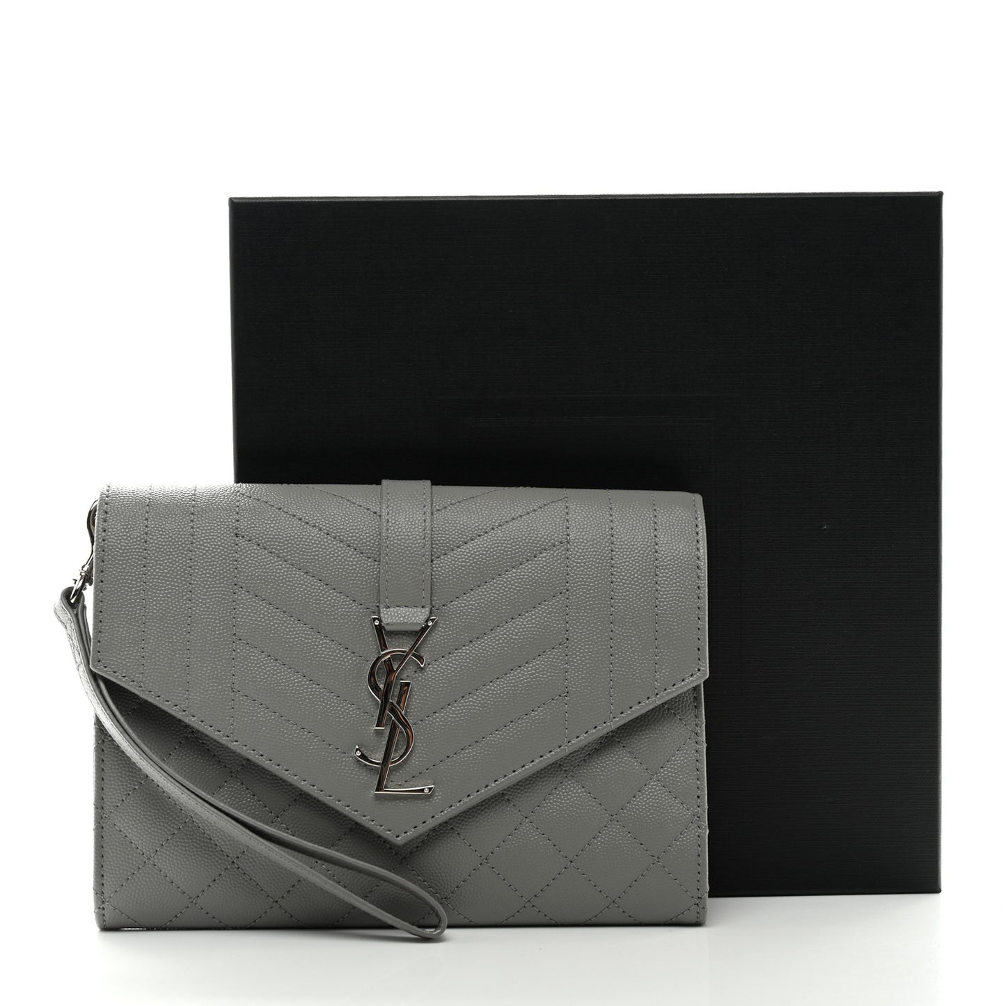 Grain De Poudre Textured Mixed Matelasse Triquilt Monogram Clutch Storm