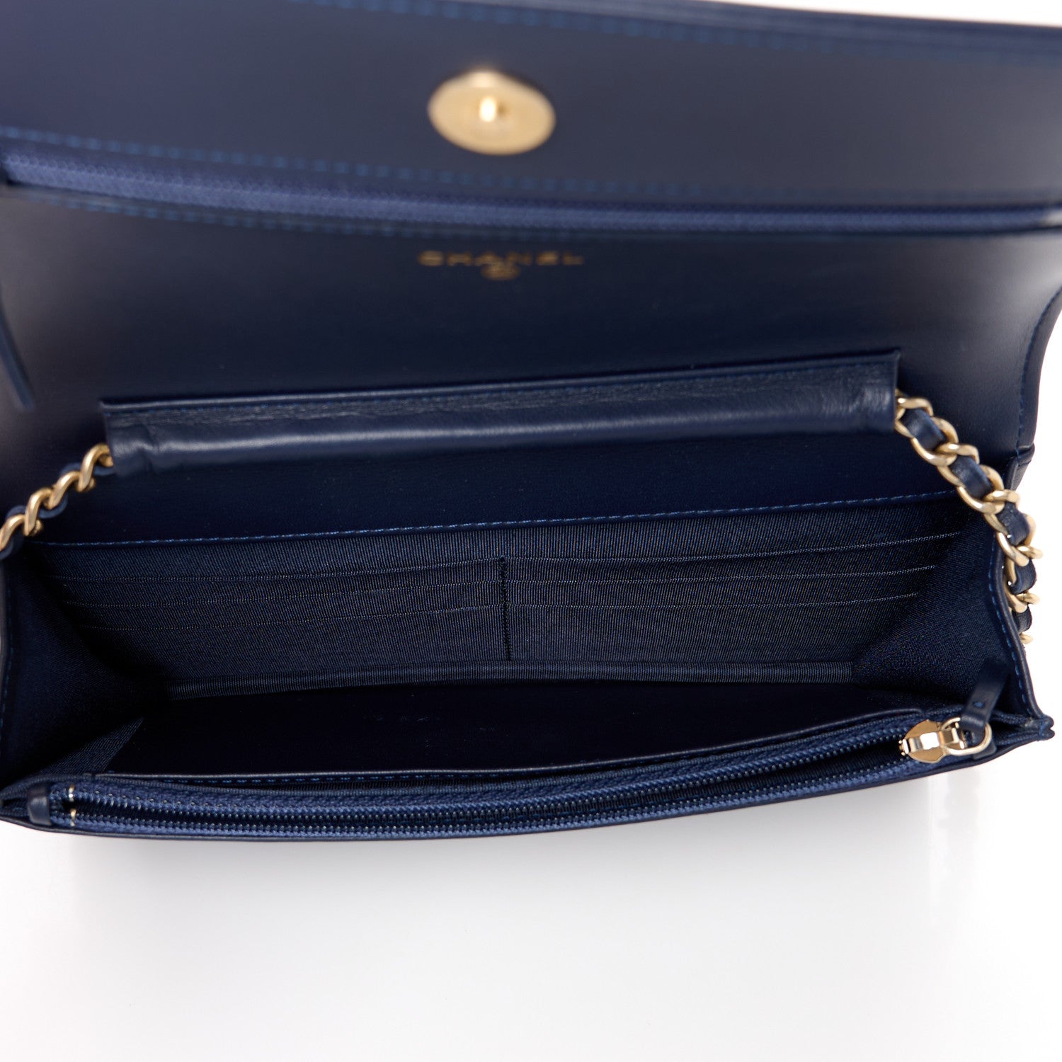 Chanel Lambskin Quilted Boy Wallet On Chain WOC Navy 5 of 12