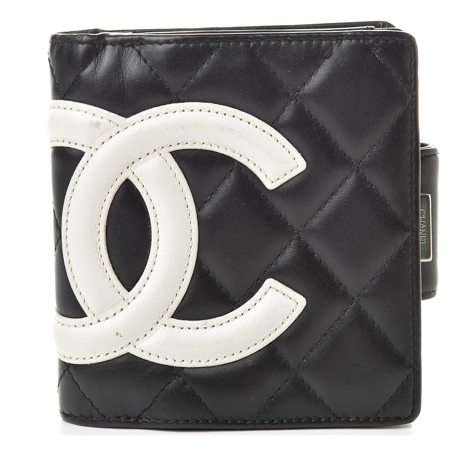 Chanel Calfskin Quilted Cambon Bi-Fold Wallet Black White 1 of 12