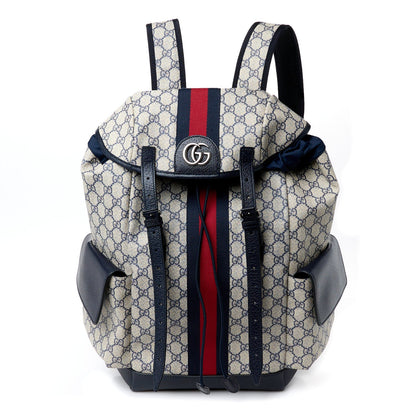 Gucci GG Supreme Monogram Medium Ophidia Double Buckle Backpack Beige Blue Black 1 of 10