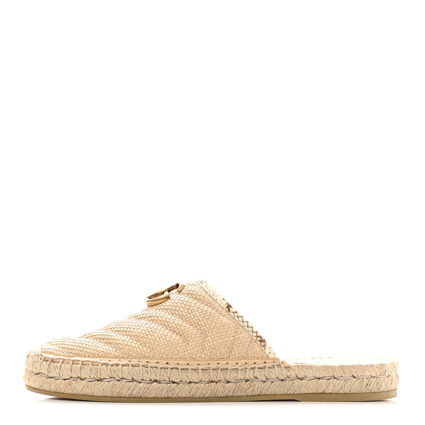 Straw Elaphe Matelasse GG Marmont Espadrille Slippers 38 Natural Cream Brown