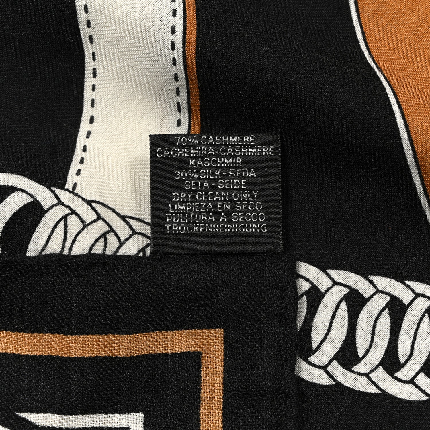 Hermes Cashmere Silk La Promenade du Matin Bandana Shawl 140 Black Noisette Gold 2 of 5