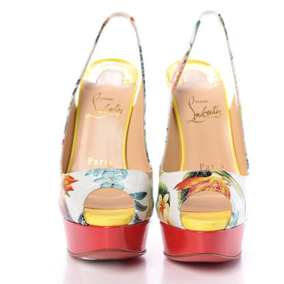 Christian Louboutin Crackled Calfskin Patent Hawaii Print Lady Peep Sling 150 Pumps 36 Version White 2 of 10