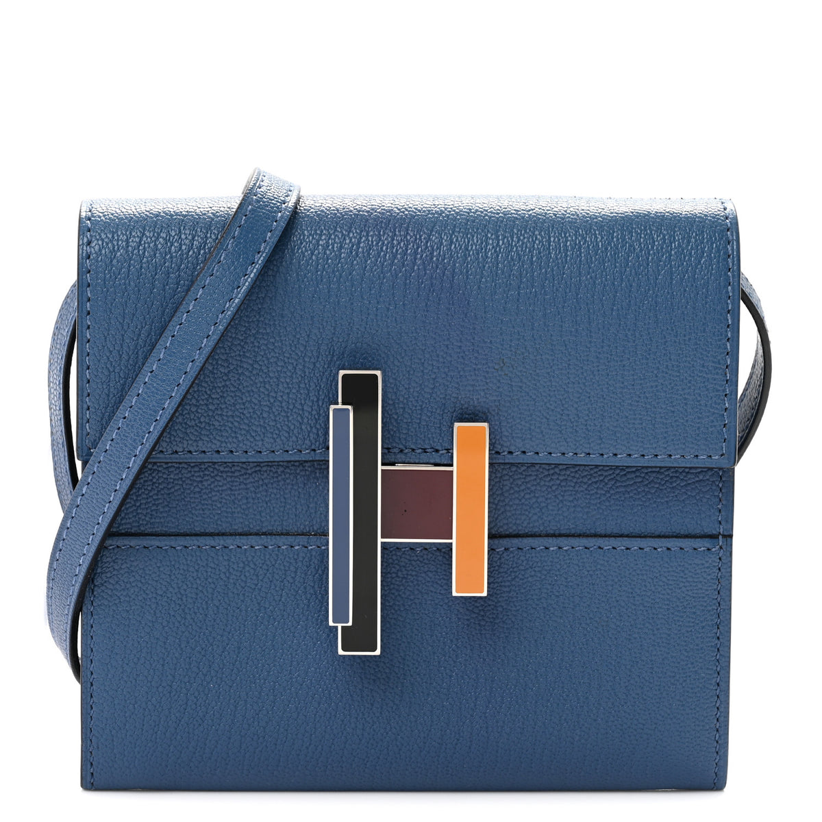 Hermes Chevre Mysore Enamel Mini Cinhetic Wallet  Bleu Brighton 1 of 12