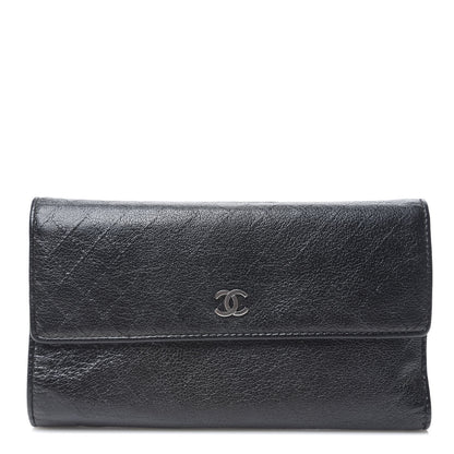 Chanel Calfskin Diamond Embossed Long Flap Wallet Black 1 of 10