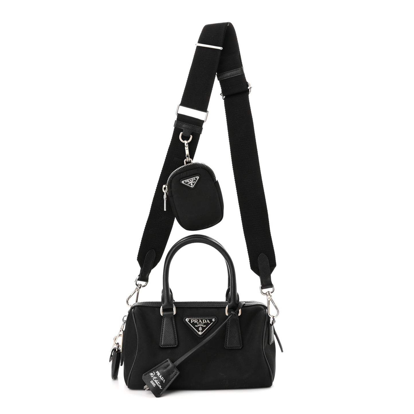 Nylon Saffiano Re-Edition 2005 Top Handle Crossbody Bag Black