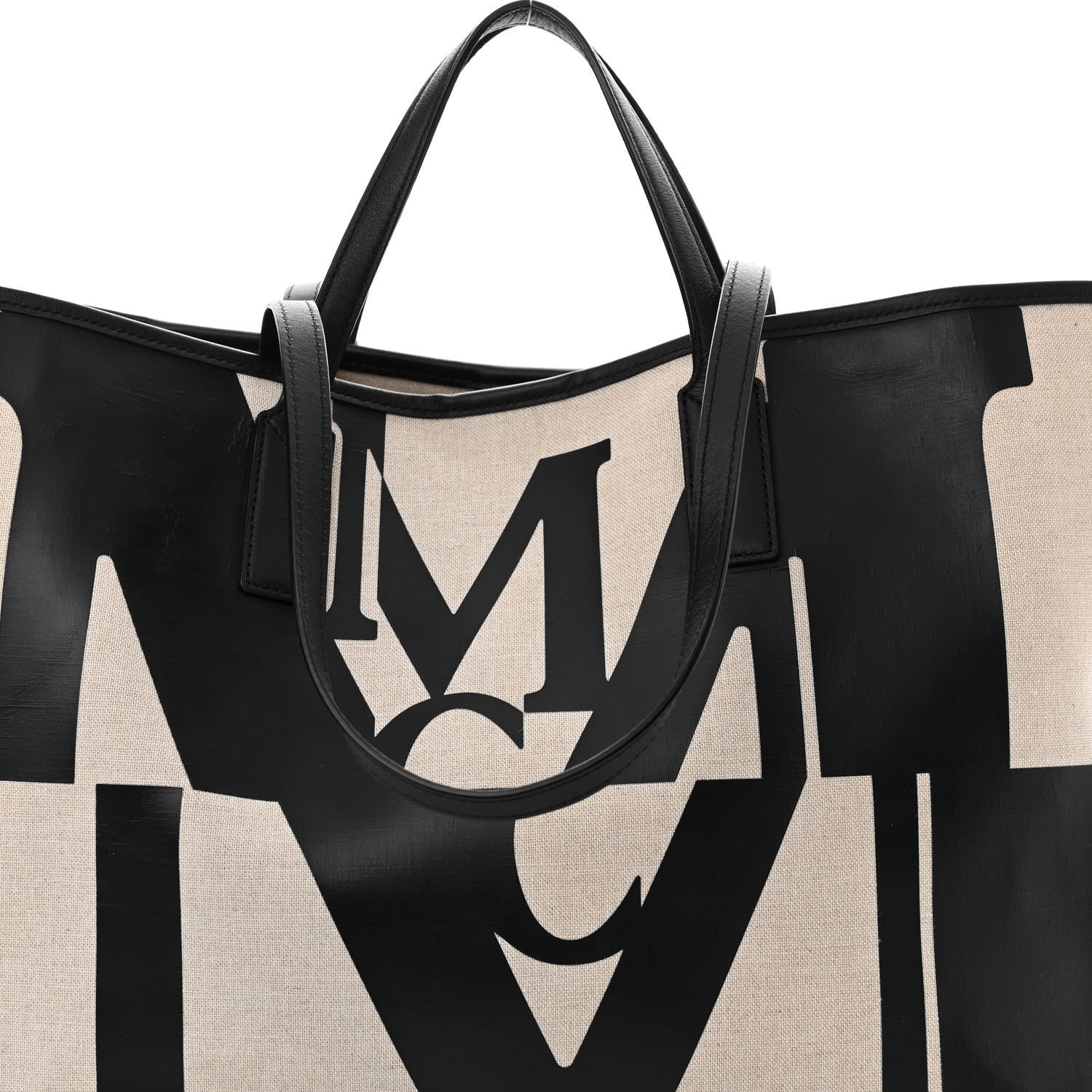 MCM Canvas Glitch Logo Medium Aren Shopper Tote Black White 8 of 15