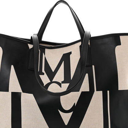MCM Canvas Glitch Logo Medium Aren Shopper Tote Black White 8 of 15
