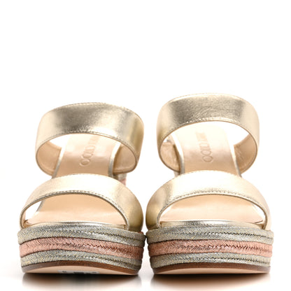 Jimmy Choo Metallic Nappa Raffia Parker Wedge 100 Sandals 36.5 Gold Multicolor 3 of 8