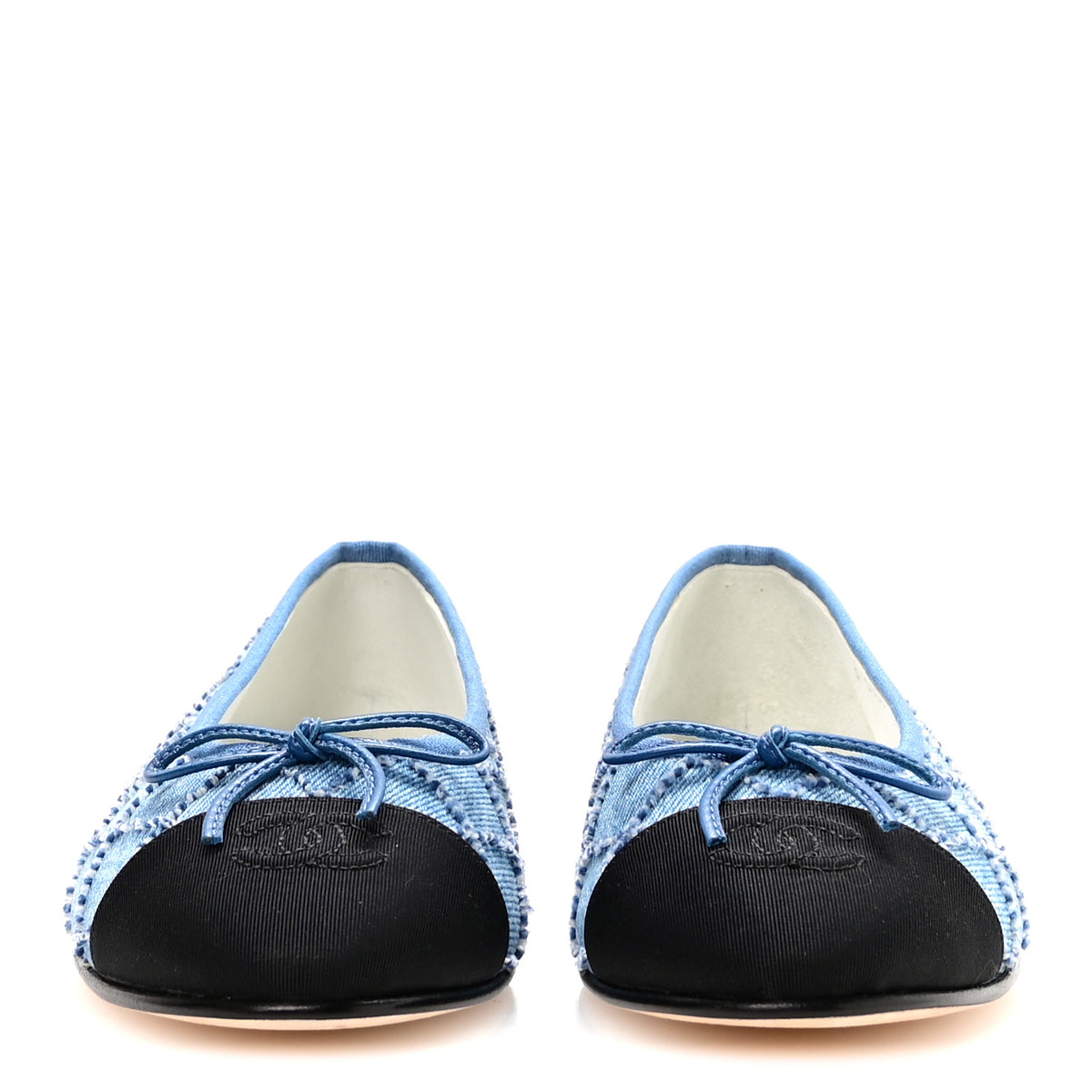 Chanel Denim Embroidered Grosgrain CC Cap Toe Ballerina Flats 38.5 Blue Black 3 of 9