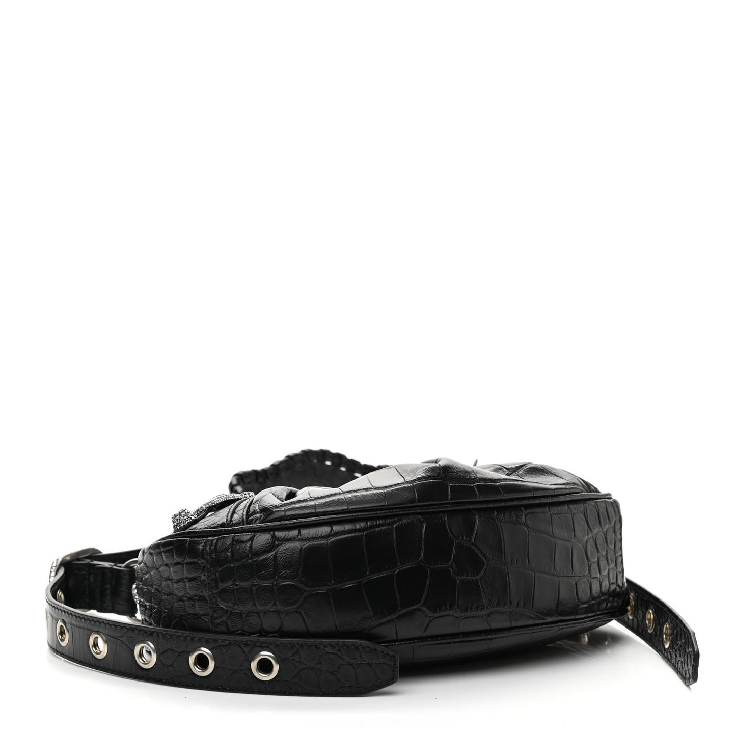 Extra Supple Calfskin Crystal Crocodile Embossed Le Cagole Shoulder Bag XS Black