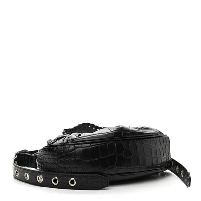 Balenciaga Extra Supple Calfskin Crystal Crocodile Embossed Le Cagole Shoulder Bag XS Black 4 of 10