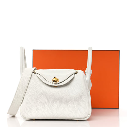 Hermes Taurillon Clemence Mini Lindy 20 New White 11 of 11