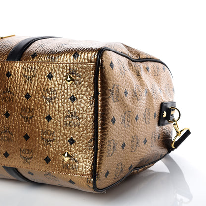 MCM Metallic Visetos Medium Traveler Weekender Bag Gold 7 of 12