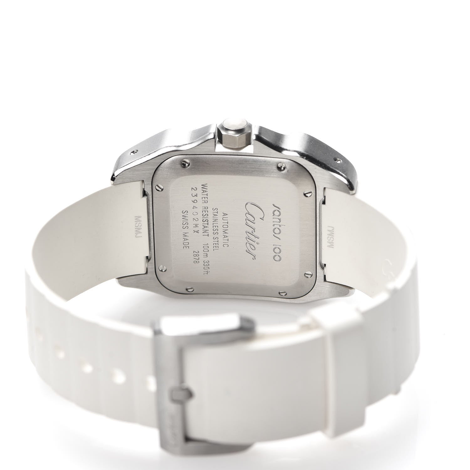 Cartier Stainless Steel Rubber 33mm Santos 100 Automatic Watch White 5 of 5