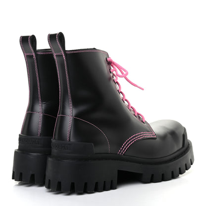 Balenciaga Calfskin Womens Strike 20mm Lace Up Boots 38.5 Black Fluo Pink 4 of 10
