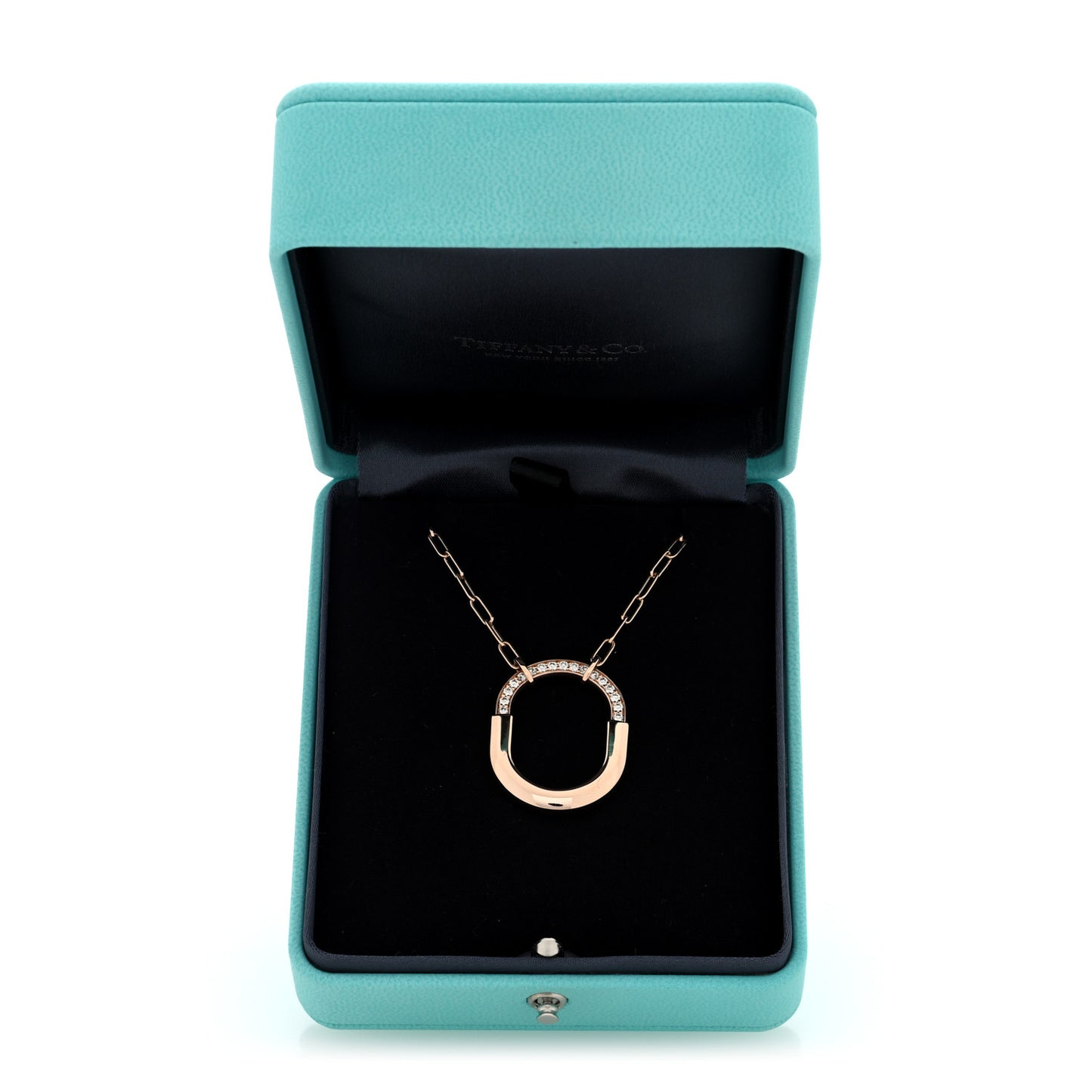 18K Rose Gold Diamond Medium Lock Pendant Necklace
