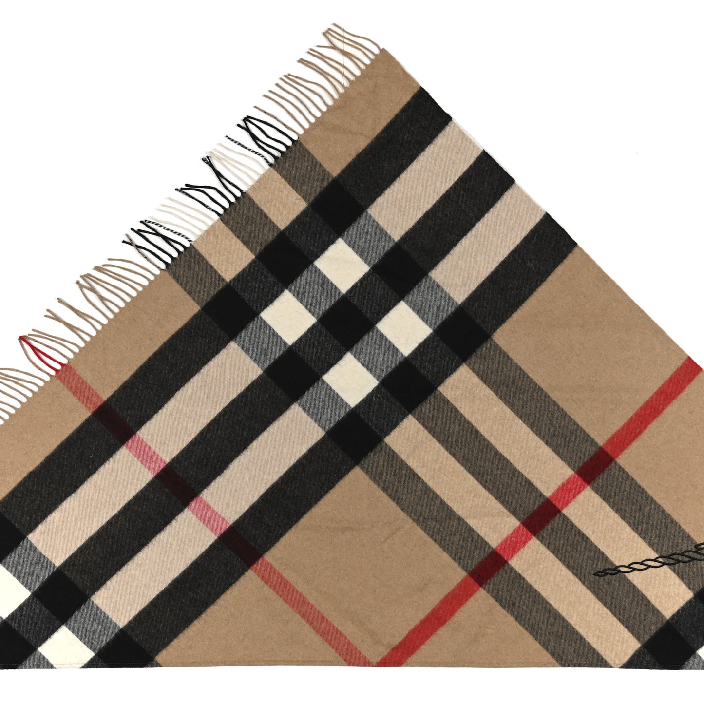 Cashmere Wool Giant Check Embroidered Cape Scarf Camel