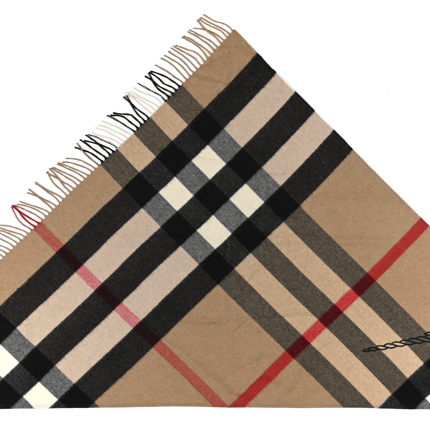 Burberry Cashmere Wool Giant Check Embroidered Cape Scarf Camel 2 of 3