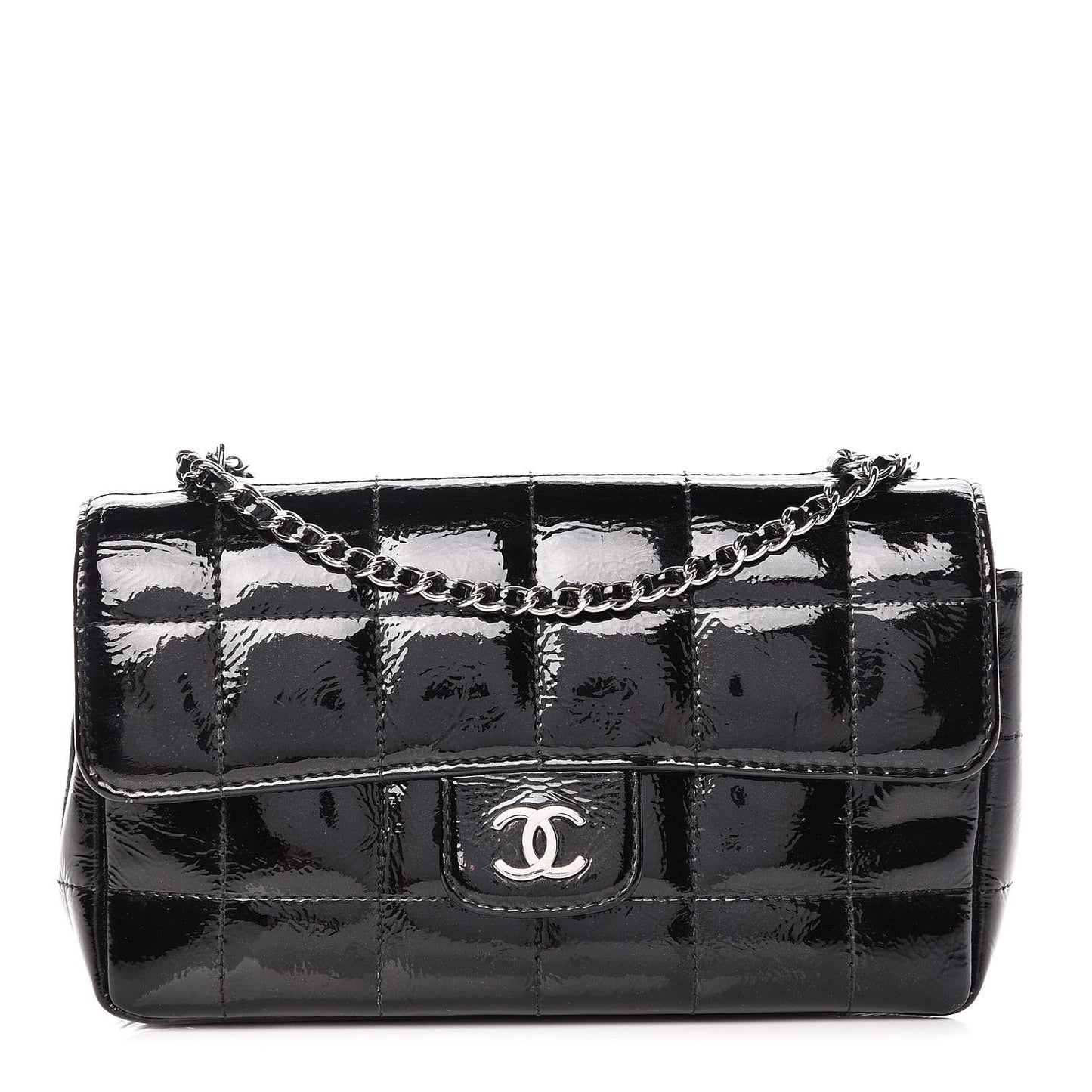 Distress Patent Quilted Mini Chocolate Bar Flap Black