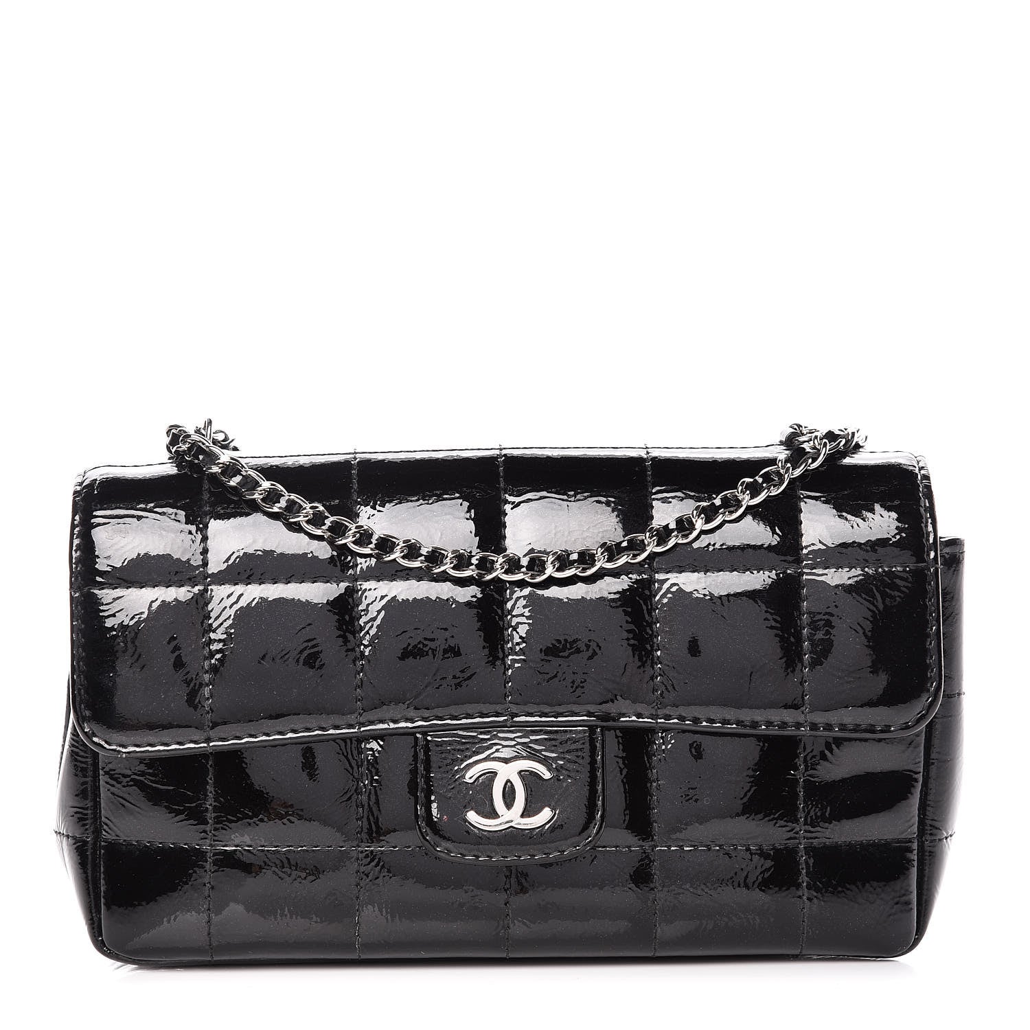 Chanel Distress Patent Quilted Mini Chocolate Bar Flap Black 1 of 9