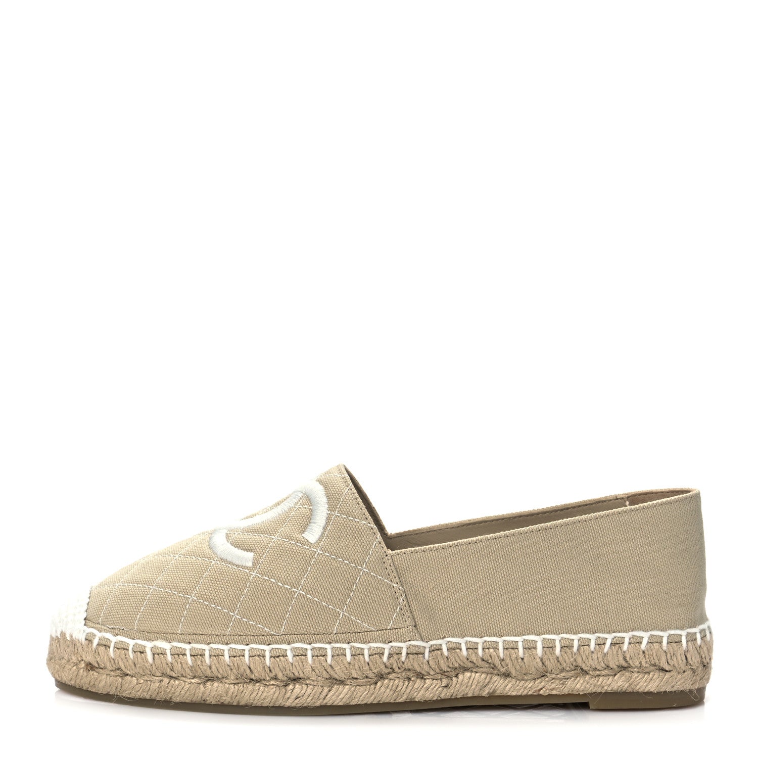 Chanel Fabric Biarritz CC Espadrilles 38 Beige White 1 of 10