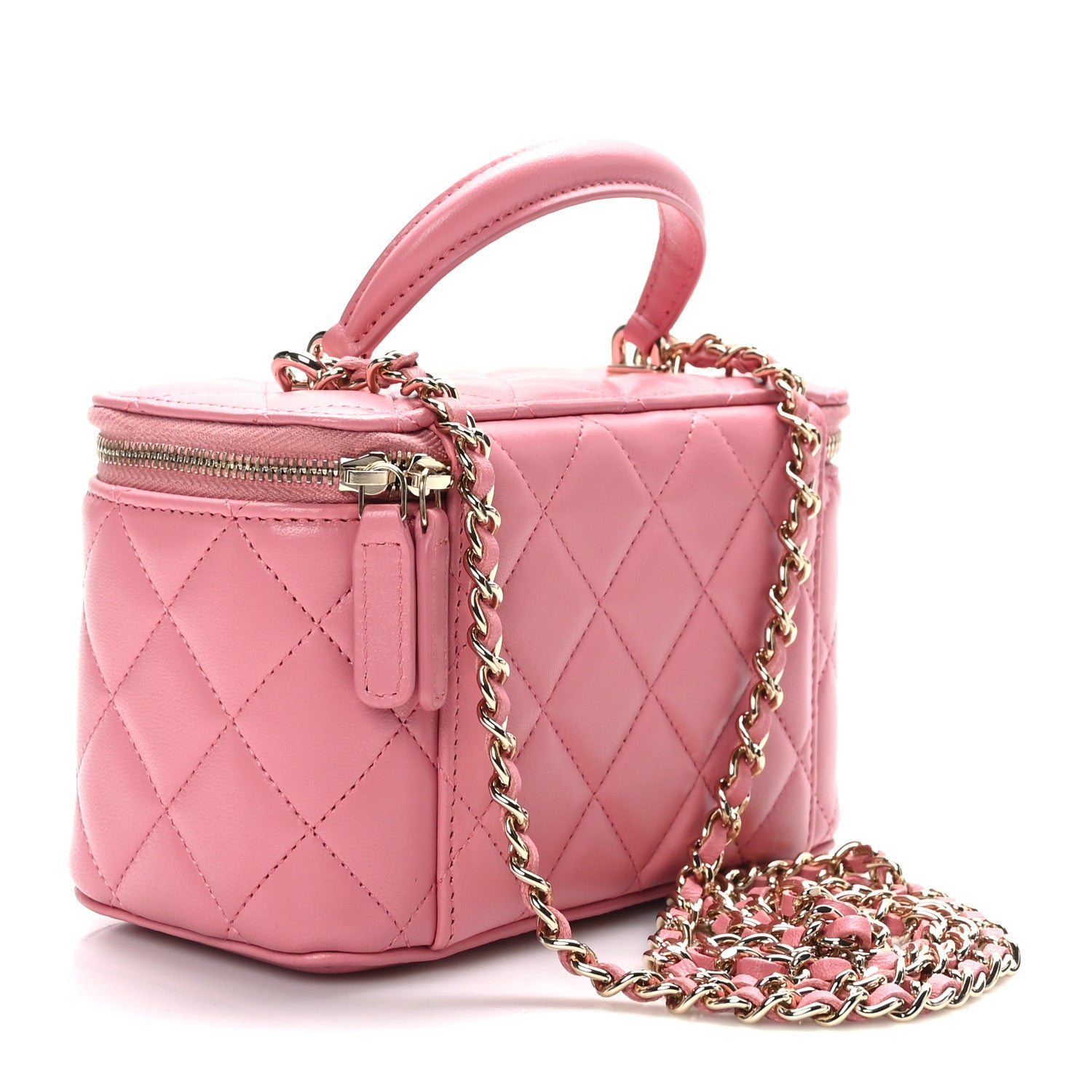 Chanel Lambskin Quilted Small Top Handle Vanity Case With Chain Pink 3 of 11