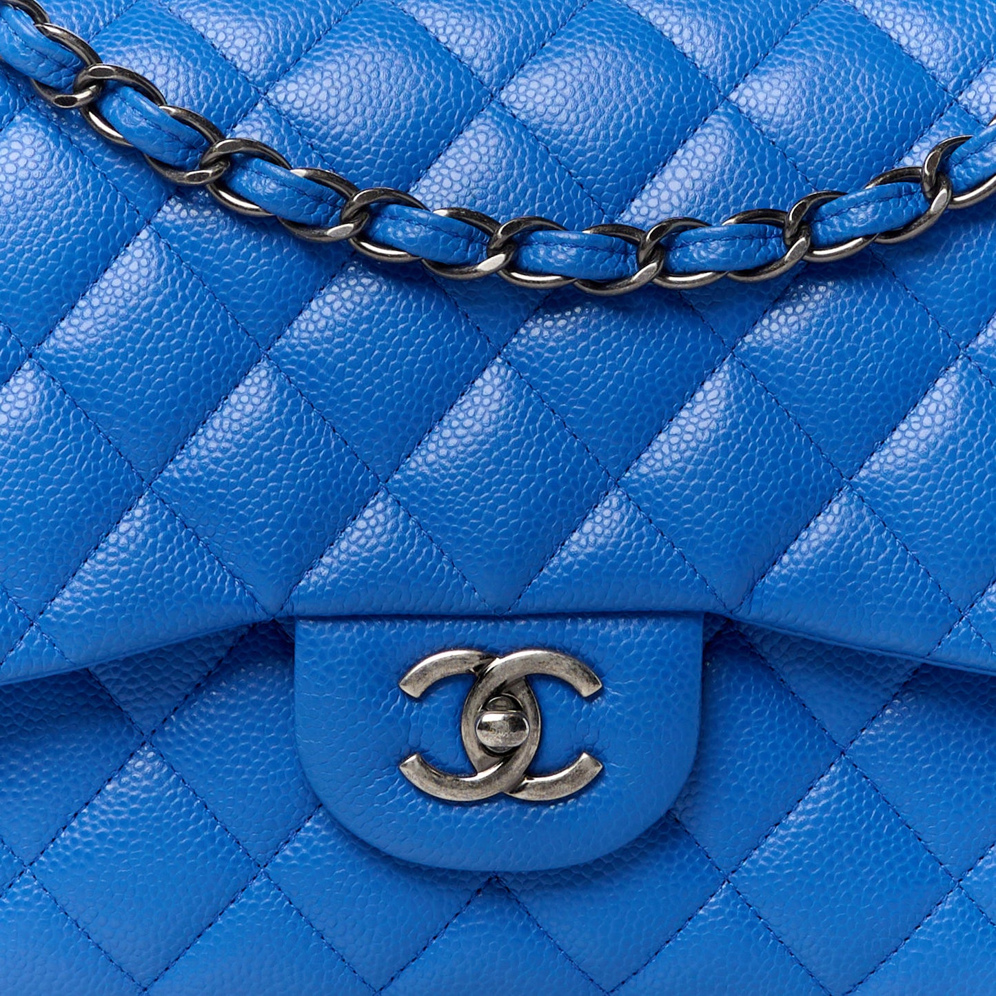 Caviar Quilted Jumbo Double Flap Bright Blue