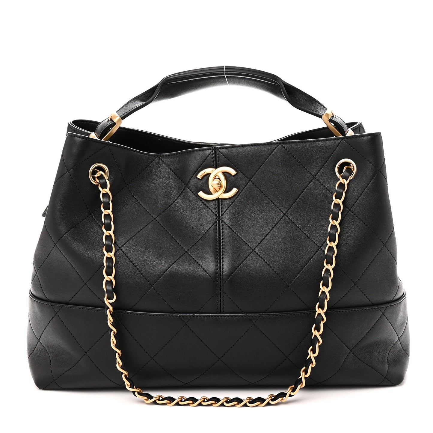 Calfskin Quilted Small Coco Base Shopping Bag Black
