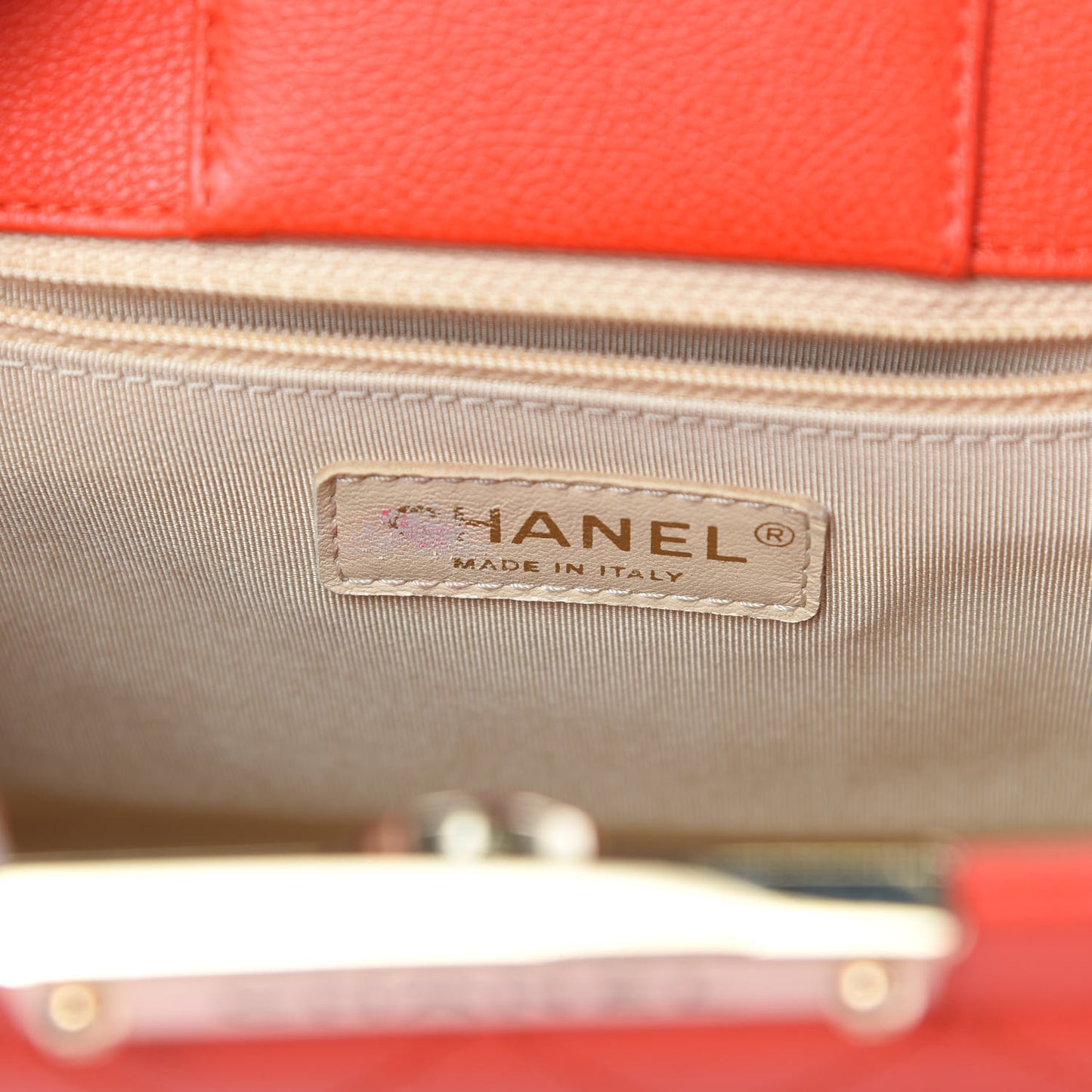 Grained Calfskin Stitched Small Label Click Shopper Tote Red