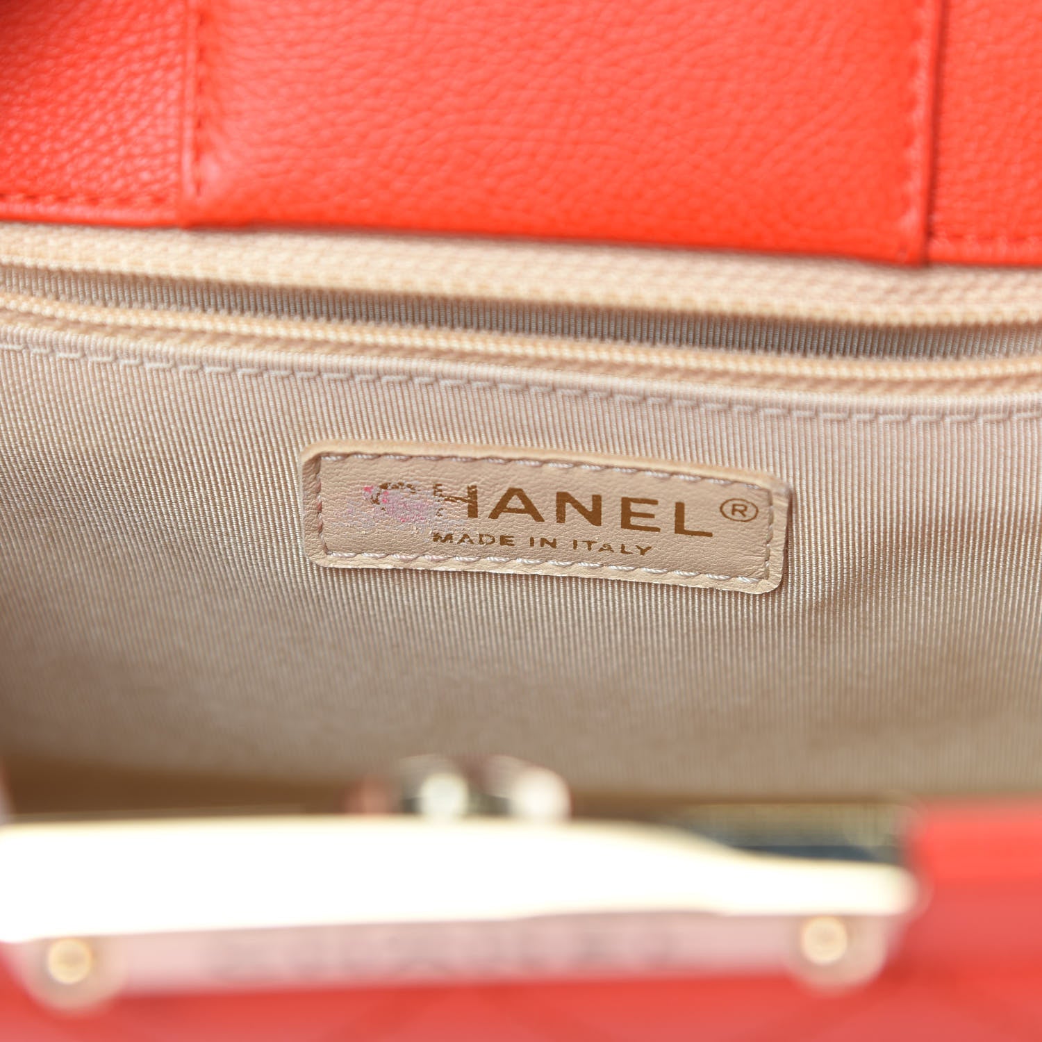 Chanel Grained Calfskin Stitched Small Label Click Shopper Tote Red 6 of 13
