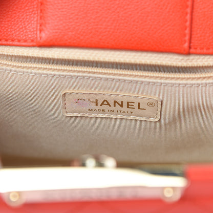 Chanel Grained Calfskin Stitched Small Label Click Shopper Tote Red 6 of 13