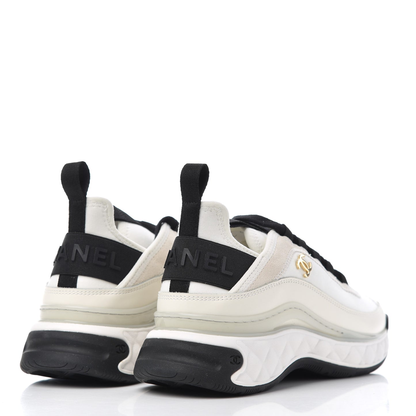 Velvet Calfskin Mixed Fibers CC Sneakers 35.5 Ivory Black