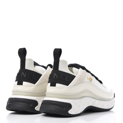Chanel Velvet Calfskin Mixed Fibers CC Sneakers 35.5 Ivory Black 4 of 10