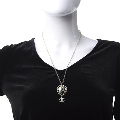 Chanel Pearl CC Chain Heart Medallion Necklace Gold 2 of 5