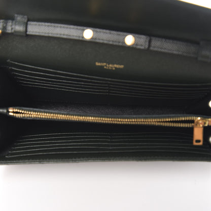 Saint Laurent Grain de Poudre Matelasse Chevron Medium Monogram Chain Wallet Dark Emerald 4 of 9