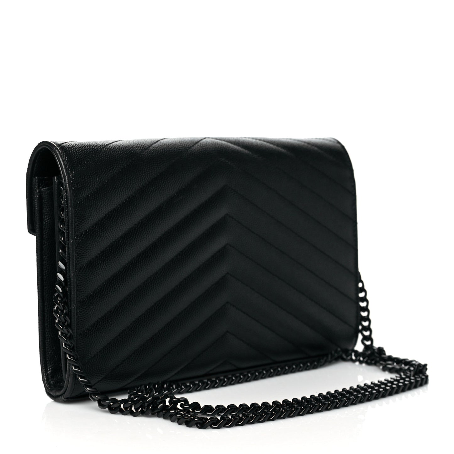 Grain De Poudre Matelasse Chevron Monogram Chain Wallet Black