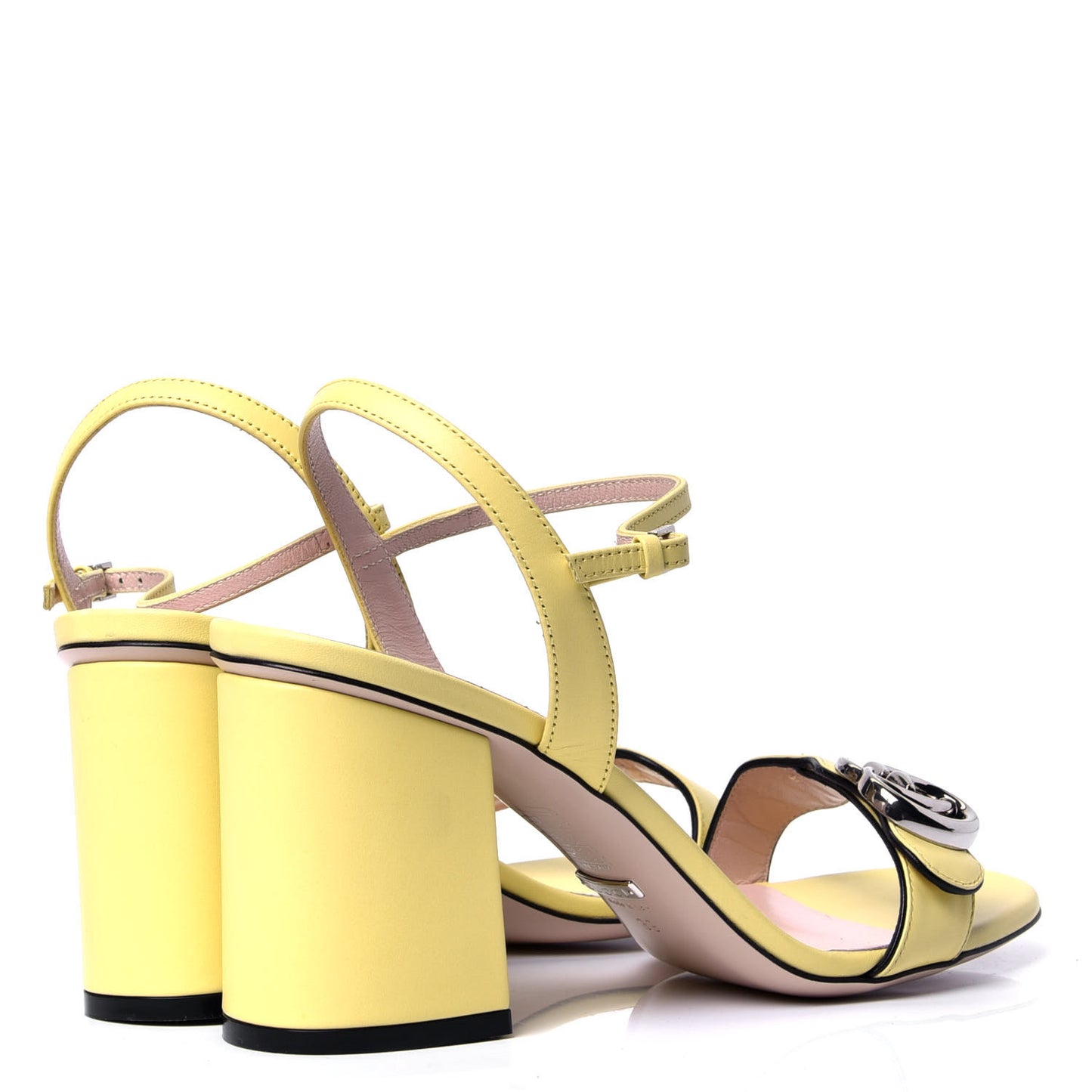 Lifford Calfskin GG Marmont Ankle Wrap 75mm Sandals 39 Banana