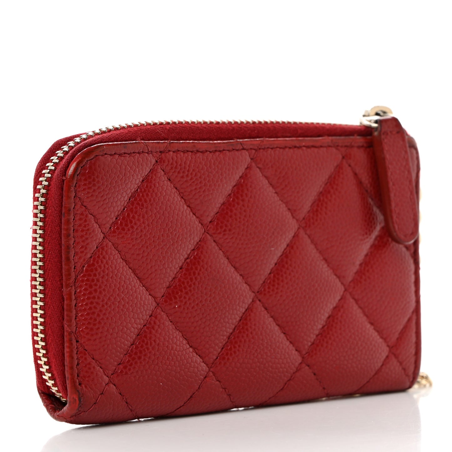 Caviar Quilted Zipped Key Holder Case Red
