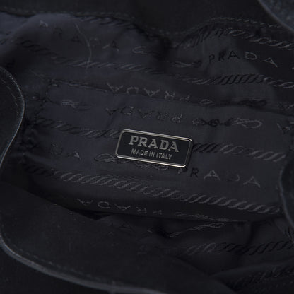 Prada Suede Scamosciato Fringe Shoulder Bag Mimosa Black 5 of 11